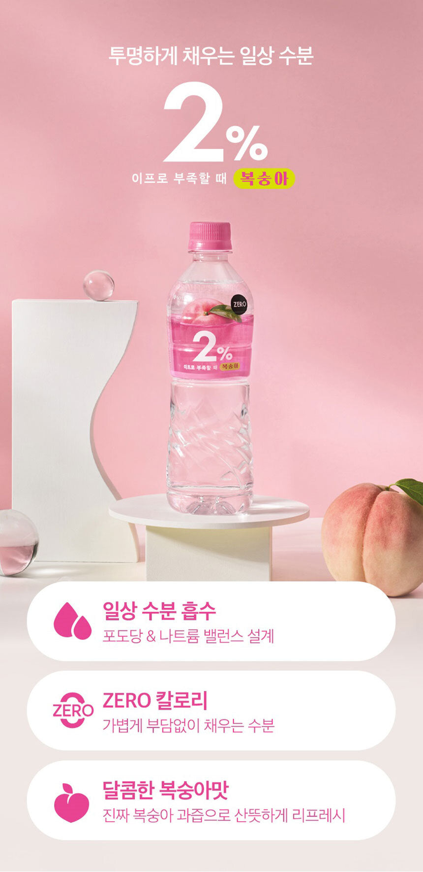 1773 Lotte Chilsung 2% Peach, Zero 롯데칠성 이프로 부족할 때 복숭아 제로240ml